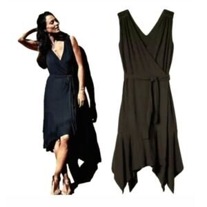 Athelta Black Windward Wrap Dress Sleeveless Jersey‎ Knit V-neck Size Large